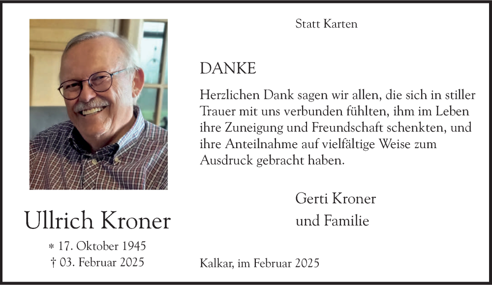  Traueranzeige für Ullrich Kroner vom 01.03.2025 aus NNA