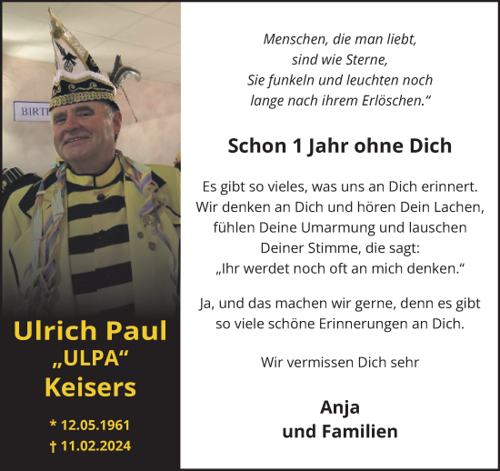 Traueranzeige von Ulrich Paul Keisers von NNA