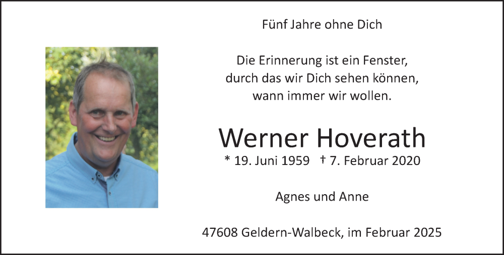  Traueranzeige für Werner Hoverath vom 08.02.2025 aus NNA