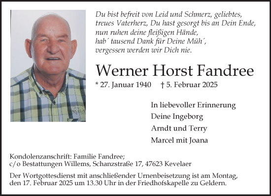 Traueranzeige von Werner Horst Fandree von NNA