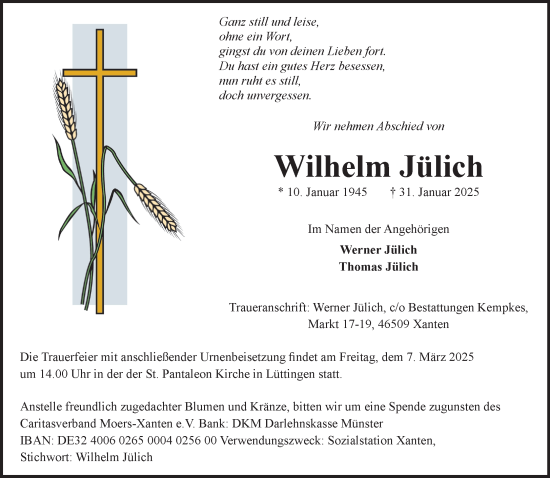 Traueranzeige von Wilhelm Jülich von NNA