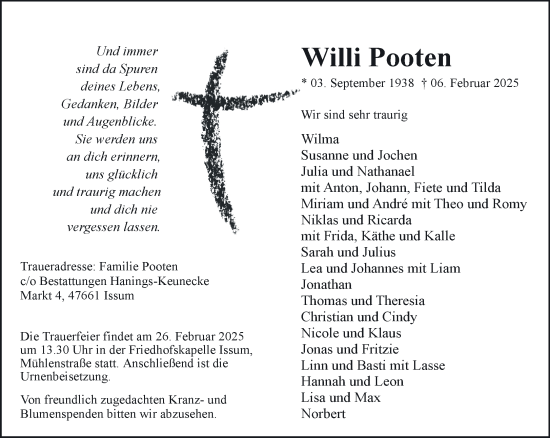 Traueranzeige von Willi Pooten von NNA