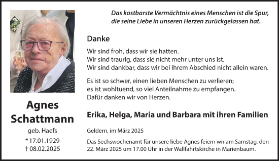 Traueranzeige von Agnes Schattmann von NNA