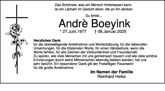 Traueranzeige von Andre Boeyink von NNA