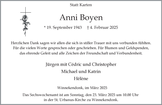 Traueranzeige von Anni Boyen von NNA