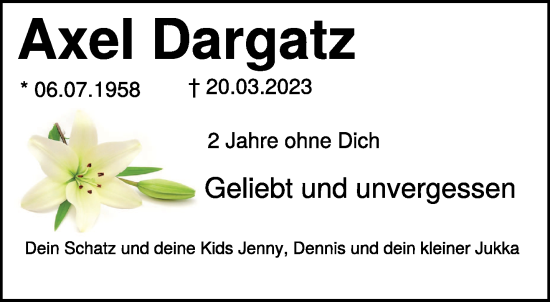 Traueranzeige von Axel Dargatz von NNA