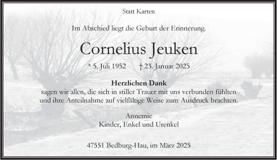 Traueranzeige von Cornelius Jeuken von NNA
