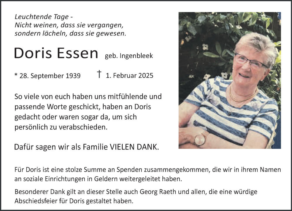  Traueranzeige für Doris Essen vom 08.03.2025 aus NNA