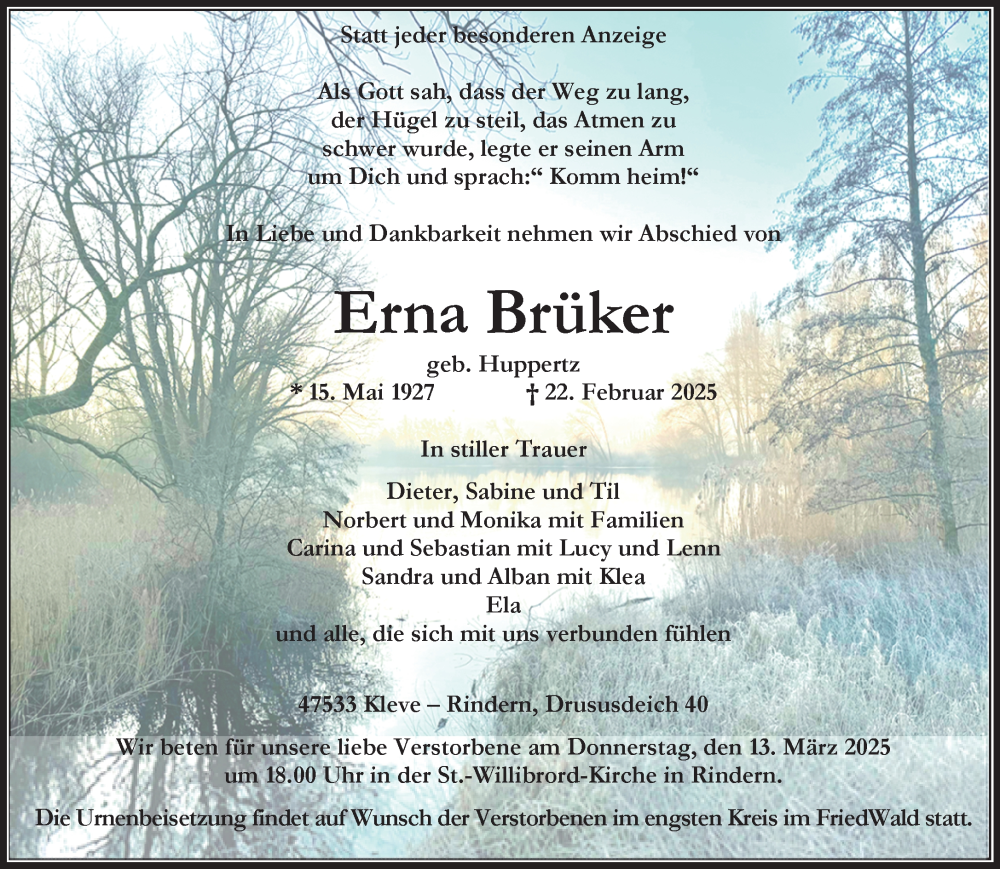  Traueranzeige für Erna Brüker vom 08.03.2025 aus NNA