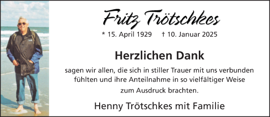 Traueranzeige von Fritz Trötschkes von NNA