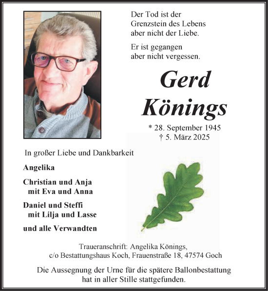 Traueranzeige von Gerd Könings von NNA