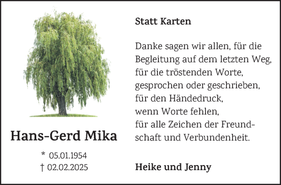 Traueranzeige von Hans-Gerd Mika von NNA