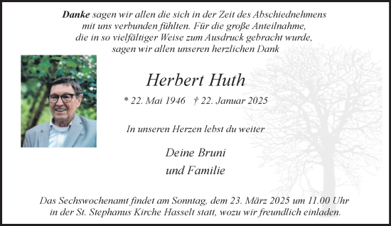 Traueranzeige von Herbert Huth von NNA