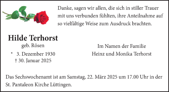 Traueranzeige von Hilde Terhorst von NNA
