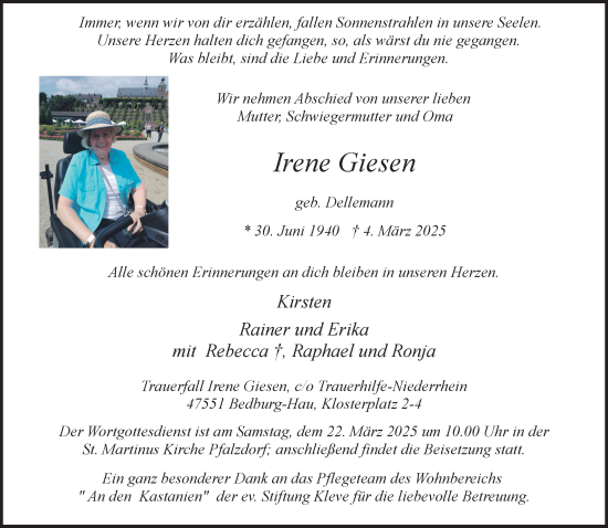 Traueranzeige von Irene Giesen von NNA