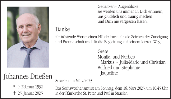 Traueranzeige von Johannes Drießen von NNA