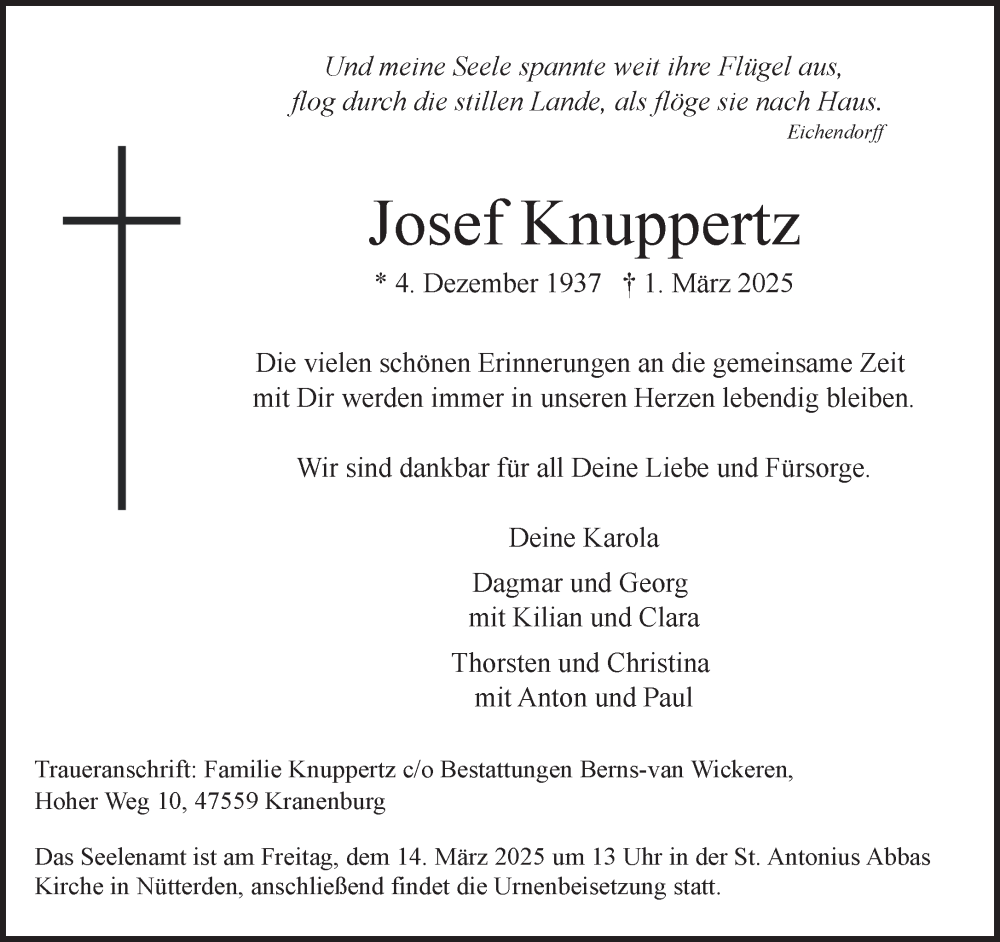  Traueranzeige für Josef Knuppertz vom 08.03.2025 aus NNA