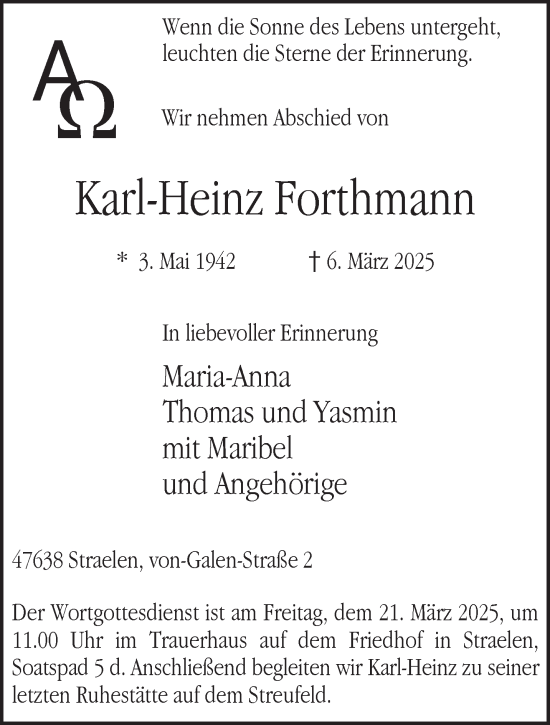 Traueranzeige von Karl-Heinz Forthmann von NNA