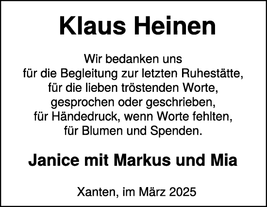 Traueranzeige von Klaus Heinen von NNA