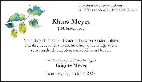 Traueranzeige von Klaus Meyer von NNA