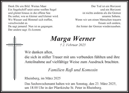 Traueranzeige von Marga Werner von NNA