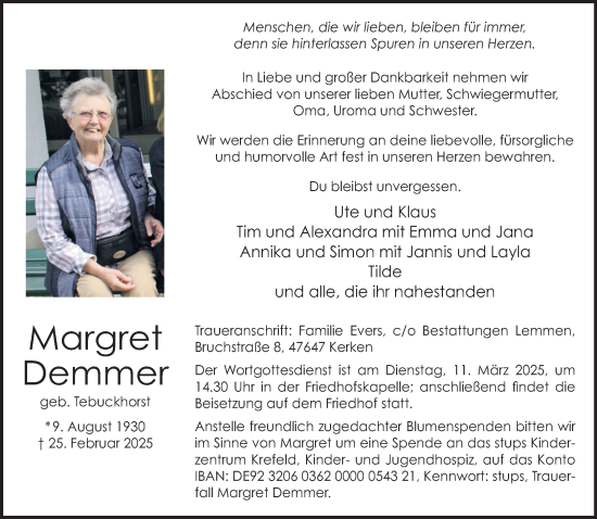 Traueranzeige von Margret Demmer von NNA