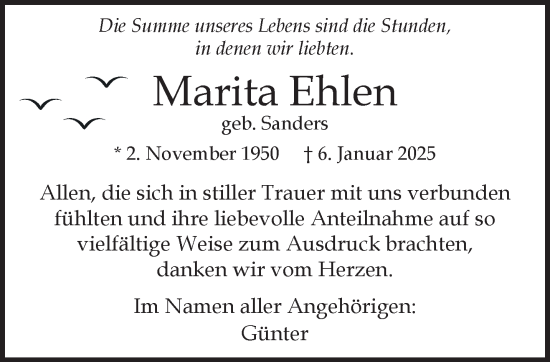 Traueranzeige von Marita Ehlen von NNA