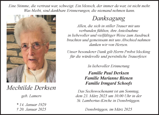 Traueranzeige von Mechtilde Derksen von NNA