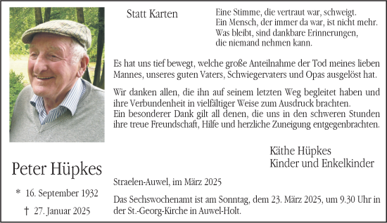 Traueranzeige von Peter Hüpkes von NNA