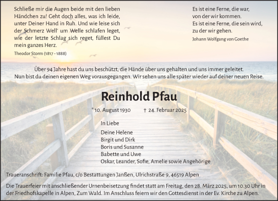 Traueranzeige von Reinhold Pfau von NNA