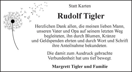 Traueranzeige von Rudolf Tigler von NNA