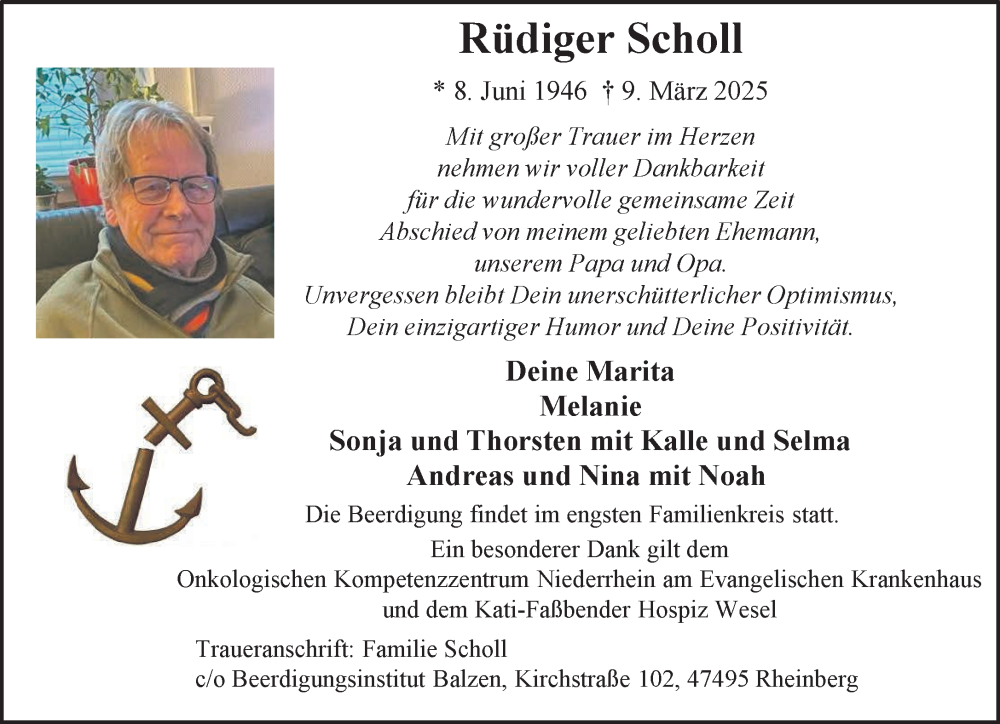  Traueranzeige für Rüdiger Scholl vom 19.03.2025 aus NNA