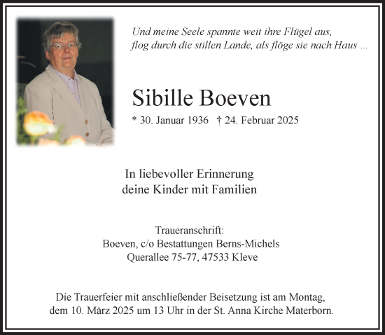 Traueranzeige von Sibille Boeven von NNA