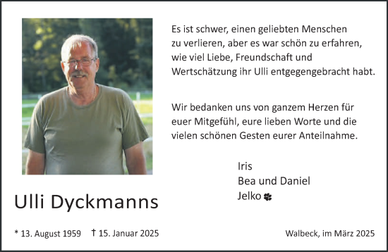 Traueranzeige von Ulli Dyckmanns von NNA