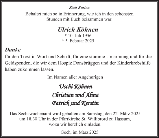 Traueranzeige von Ulrich Köhnen von NNA