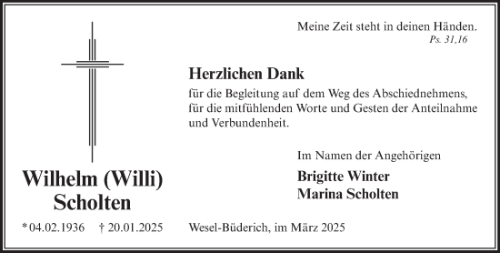 Traueranzeige von Wilhelm Scholten von NNA