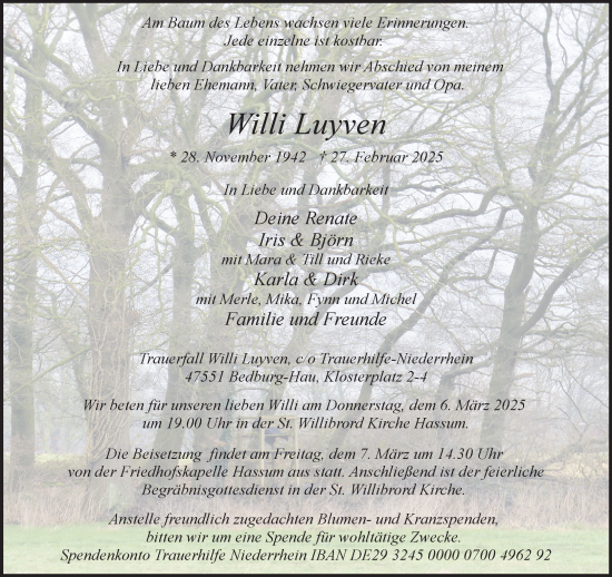 Traueranzeige von Willi Luyven von NNA