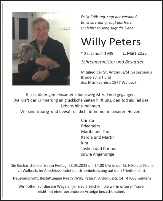 Traueranzeige von Willy Peters von NNA