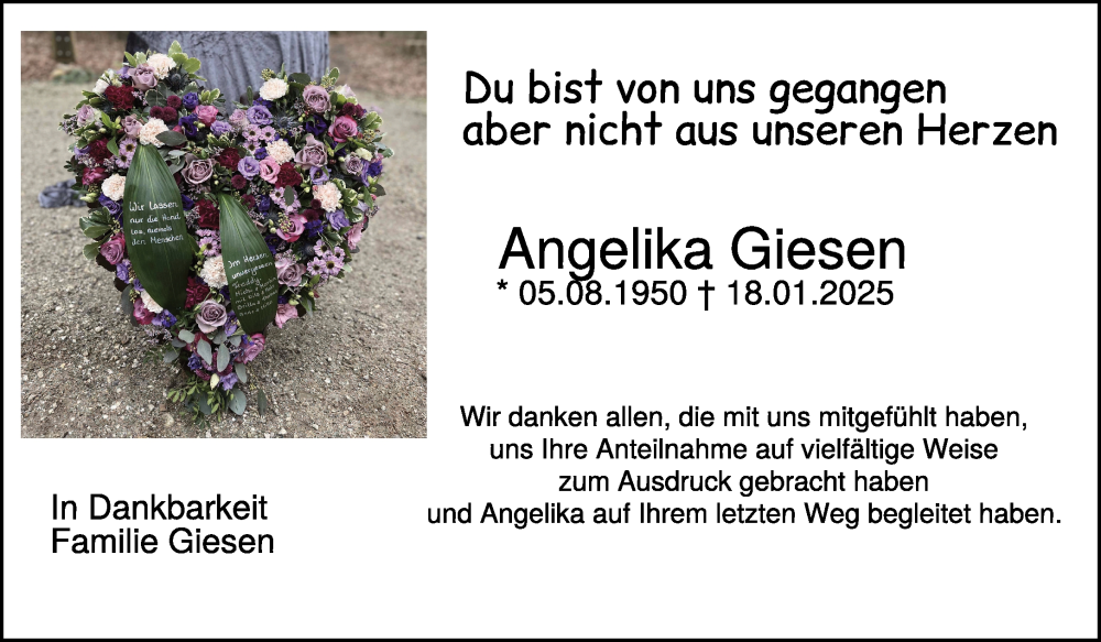  Traueranzeige für Angelika Giesen vom 26.04.2025 aus NNA