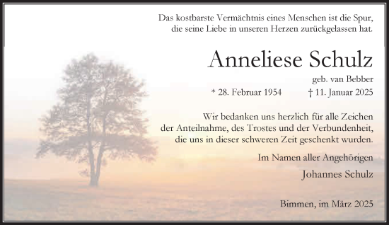 Traueranzeige von Anneliese Schulz von NNA