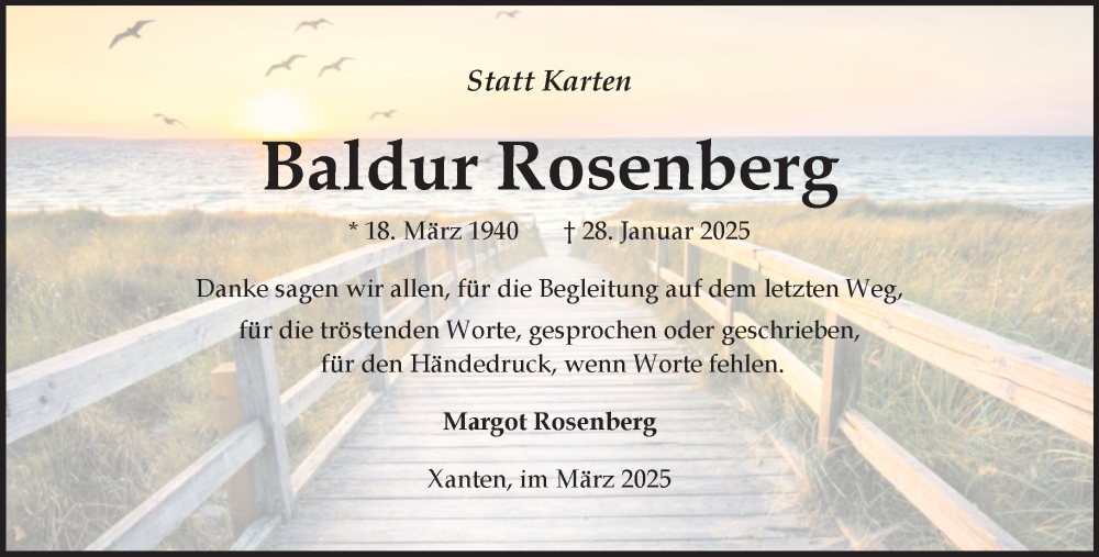  Traueranzeige für Baldur Rosenberg vom 22.03.2025 aus NNA