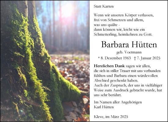 Traueranzeige von Barbara Hütten von NNA