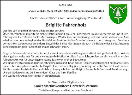 Traueranzeige von Brigitte Fahrenholz von NNA
