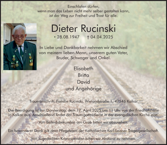 Traueranzeige von Dieter Rucinski von NNA