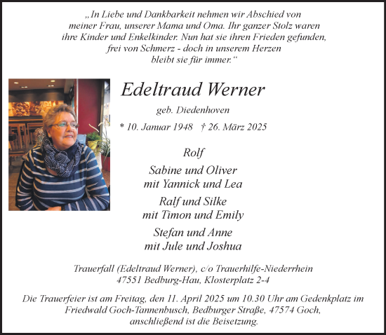 Traueranzeige von Edeltraud Werner von NNA