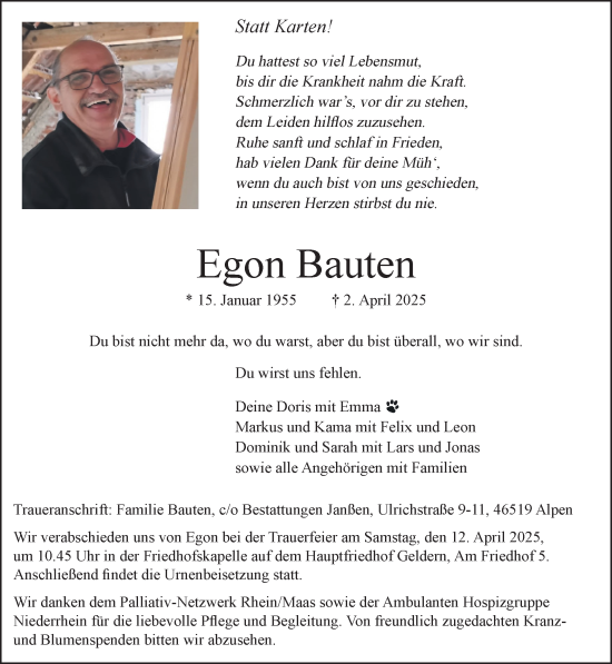 Traueranzeige von Egon Bauten von NNA