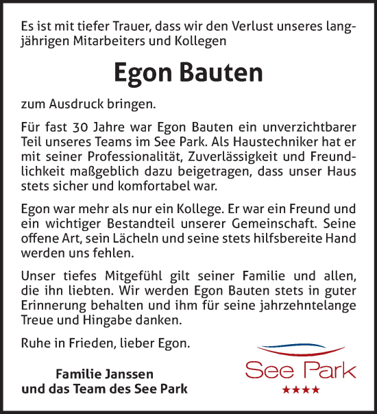 Traueranzeige von Egon Bauten von NNA