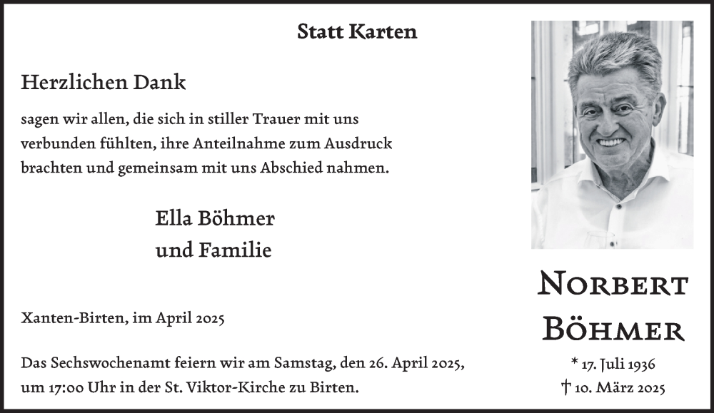  Traueranzeige für Ella Böhmer vom 19.04.2025 aus NNA