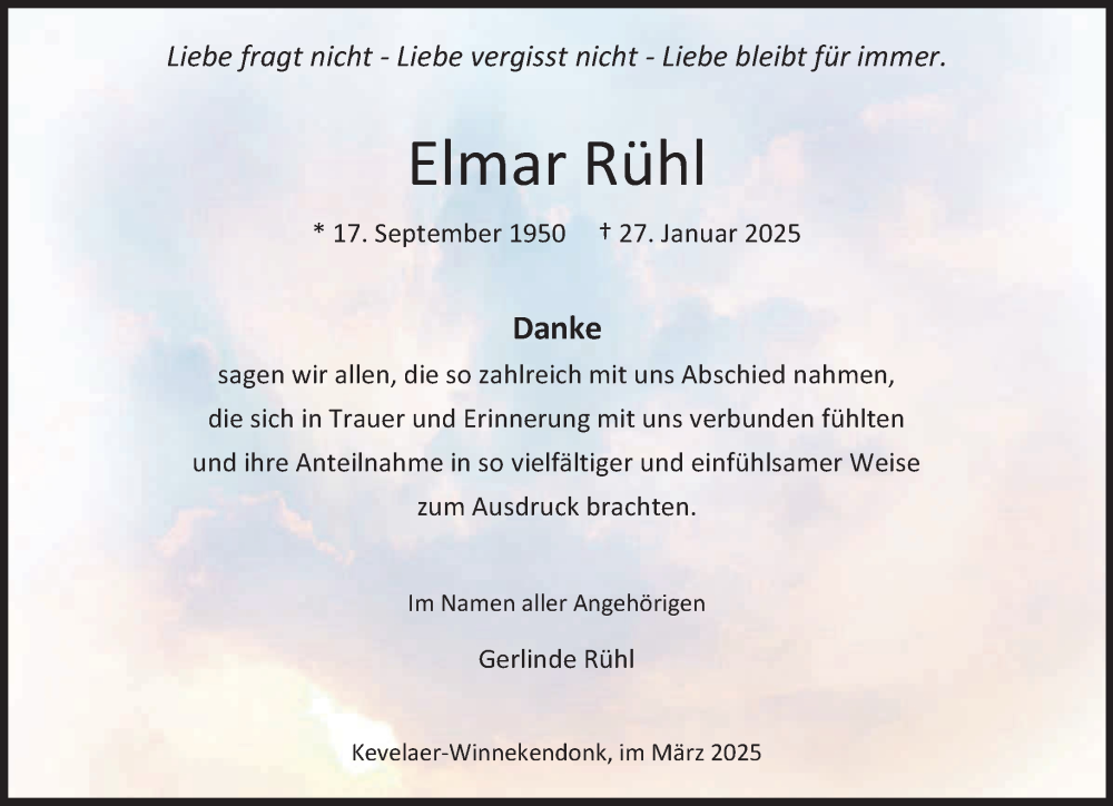  Traueranzeige für Elmar Rühl vom 22.03.2025 aus NNA