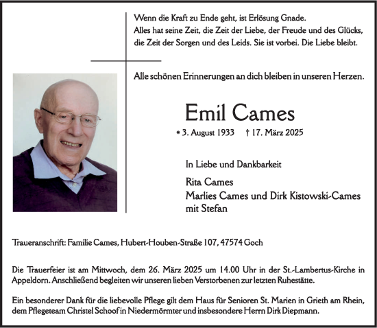 Traueranzeige von Emil Cames von NNA